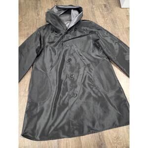 uBu Gunmetal Silver Black Hooded Long Windbreaker Jacket Size Large Reversible